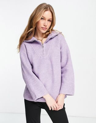 Annorlunda hooded half zip knit sweater-Purple