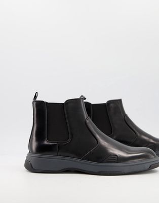 Calvin Klein Pancho chunky chelsea boots in black leather