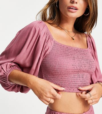 Esmee Exclusive shirred crop top with balloon sleeves in dusky pink - part of a set