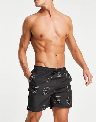 Nicce surface all over print swim shorts in black