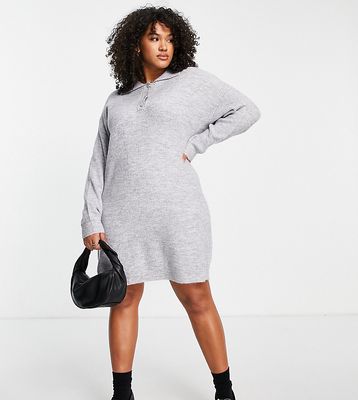 Pieces Curve knitted polo sweater dress in gray