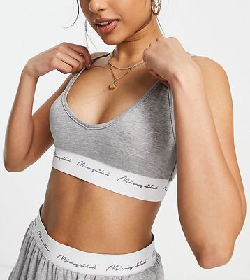 Missguided Petite pajama bralette with logo tape in gray