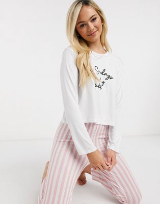 In The Style x Billie Faiers pajama set with slogan in pink stripe-Multi