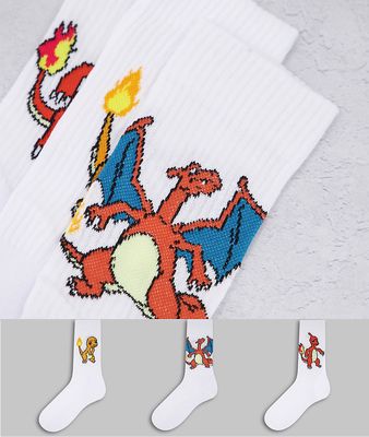 ASOS DESIGN Pokémon Charmander evolution 3 pack sports socks-White