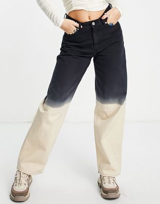 Weekday Rail straight leg jeans in beige with navy dip-Neutral