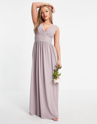 TFNC Bridesmaid top wrap chiffon dress in light gray-Grey