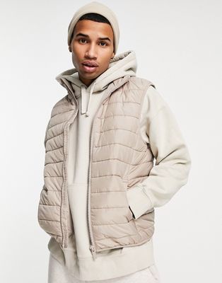 New Look funnel neck puffer vest in stone-Neutral