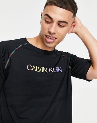 Calvin Klein Performance Pride capsule rainbow logo and arm seam T-shirt in ck black