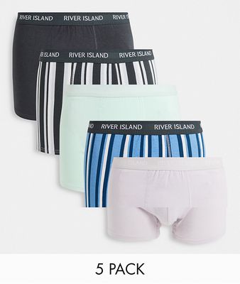 River Island 5 pack of boxers in stripes-Blue