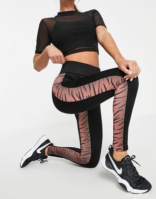 Hoxton Haus gym leggings with tiger panel in black