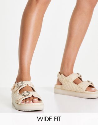 Simply Be extra wide fit quilted chunky sandal in stone-Neutral