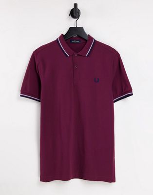 Fred Perry twin tipped polo shirt in burgundy/blue/ navy