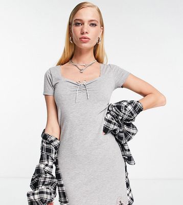 Reclaimed Vintage inspired jersey mini dress with bow detail in gray heather-Grey