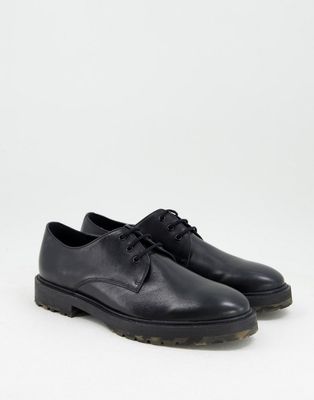 Walk London james camo sole lace up shoes in black leather