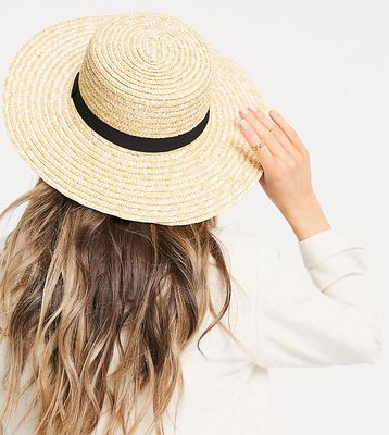South Beach Exclusive straw boater hat with black ribbon-Neutral