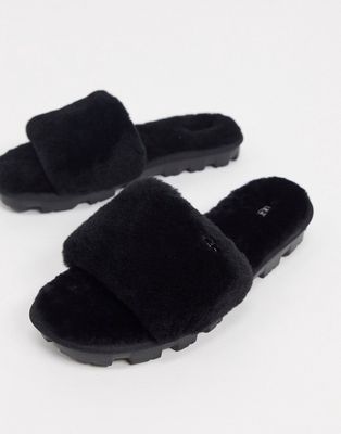 UGG Cozette fluffy slippers in black