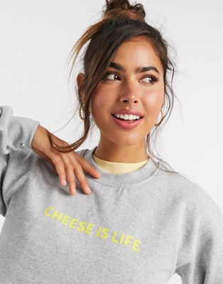 Skinny Dip cheese is life sweater in gray-Grey