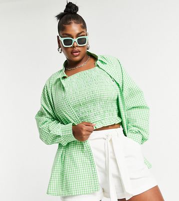 Native Youth Plus very oversized boyfriend shirt in bright gingham - part of a set-Green