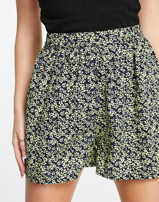 Wednesday's Girl boxy shorts in yellow/navy floral - part of a set-Multi