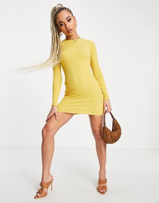 I Saw It First ribbed body-conscious dress in mustard-Yellow