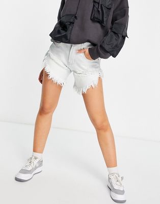 Glamorous high waisted denim shorts with distressing detail-Blues