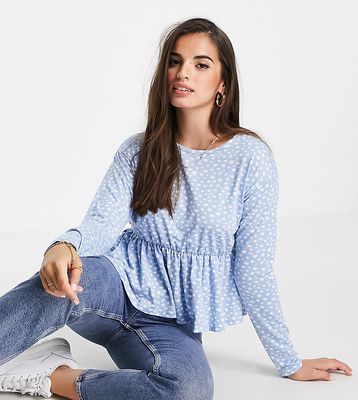 Wednesday's Girl relaxed smock top with peplum hem in smudge spot-Blues