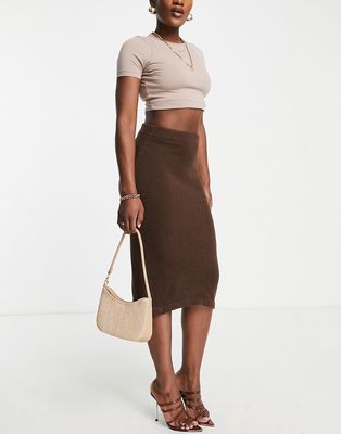 NA-KD knitted midi skirt in brown
