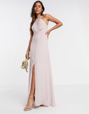 TFNC bridesmaid wrap lace maxi dress in pink