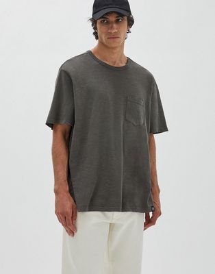 Pull & Bear slub t-shirt in gray-Grey