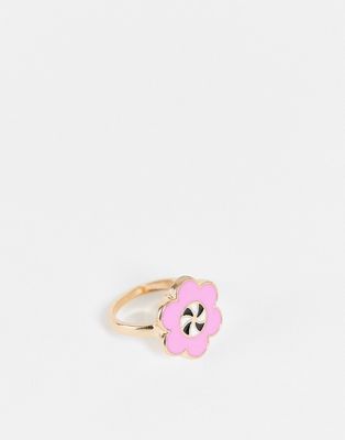 Vintage Supply flower power ring in pink enamel