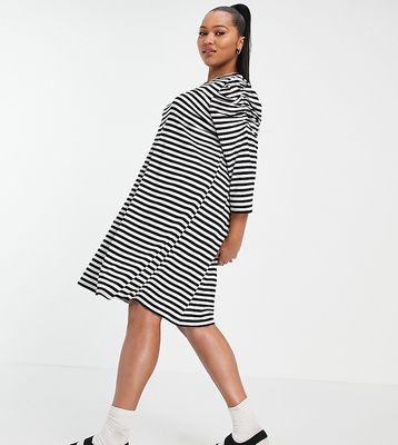 Only Curve mini swing dress with puff sleeves in black stripe