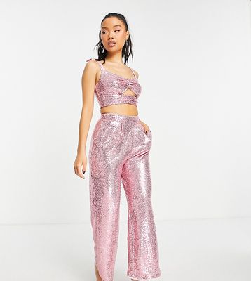 Jaded Rose Petite exclusive sequin pants in baby pink - part of a set