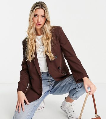 Stradivarius double breasted dad blazer in chocolate-Brown