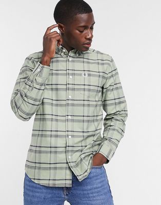 Fred Perry button down collar checked shirt in light green-Blues