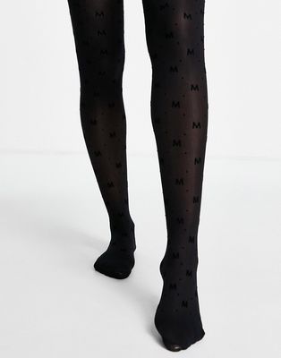 My Accessories London sheer tights in black with monogram print