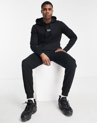 Armani EA7 Train Core ID central logo overhead hoodied french terry tracksuit in black-Navy