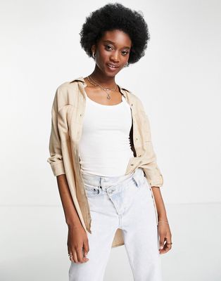 Hollister step hem shacket in tan ground check-Brown