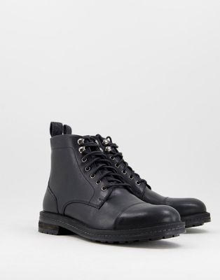 Walk London wolf toe cap boots in black waxy leather