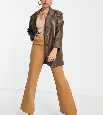 4th & Reckless Petite satin waistband tailored pant in camel - part of a set-Neutral