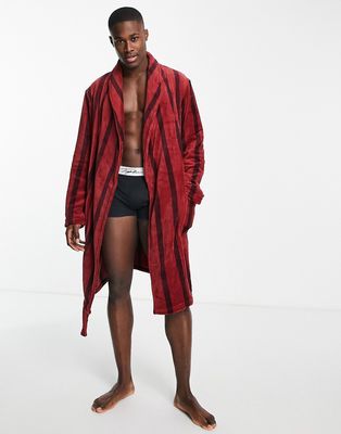 Brave Soul fleece robe with hood in red stripe