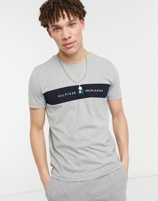 Tommy Hilfiger chest stripe logo T-shirt in heather gray-Grey
