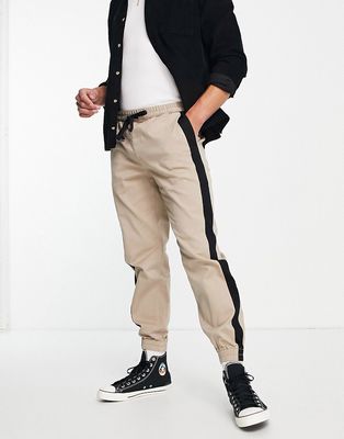 Topman relaxed side stripe pants with elasticized waistband in stone-Neutral