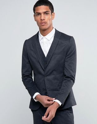 Selected Homme Suit Jacket with Brushed Tonal Check in Skinny Fit-Gray