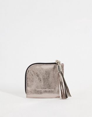 French Connection metallic coin purse in pewter-Gray