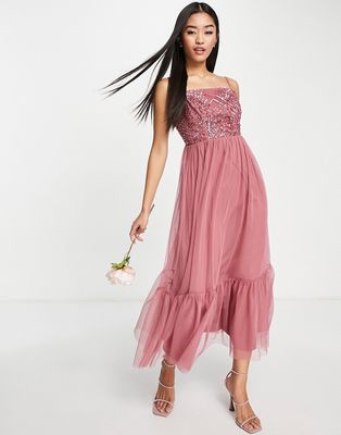Maya Bridesmaid embellished cami midaxi dress in desert rose-Pink