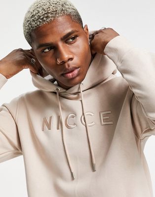 Nicce Mercury embroidered hoodie in beige-Neutral