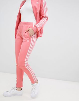 Adidas Originals Three Stripe Cigarette Pants In Pink