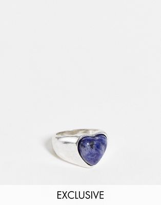Reclaimed Vintage inspired unisex grunge heart stone ring silver