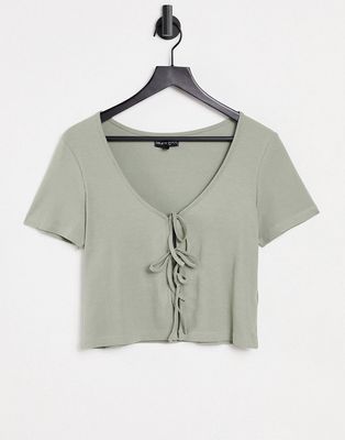 Brave Soul pascal tie front cardigan t-shirt-Green