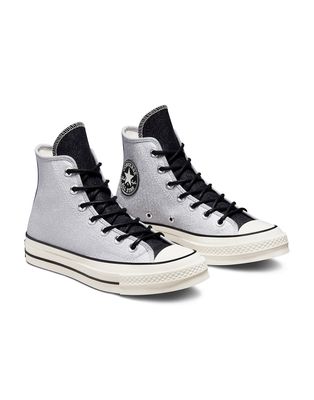 Converse Chuck 70 Hi glitter sneakers in silver/black